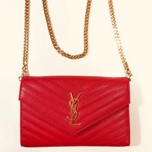 YSL-MONOGRAM CHAIN WALLET GRAIN DE POUDRE LEATHER